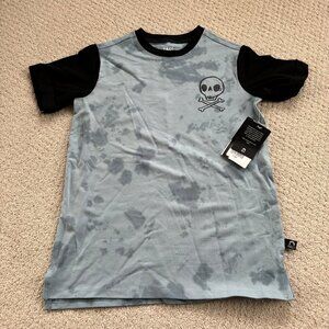 Rags blue tie dye tee shirt with skull graphic